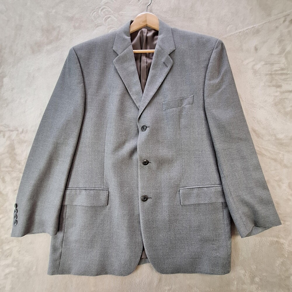 Simon & Sons Suit Jacket Mens 44R Gray Silk Wool Ventless 3 Button Formal Canada
